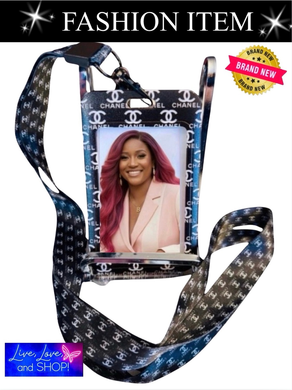 BADGE HOLDER & NECKLACE: Black & White, NWOT